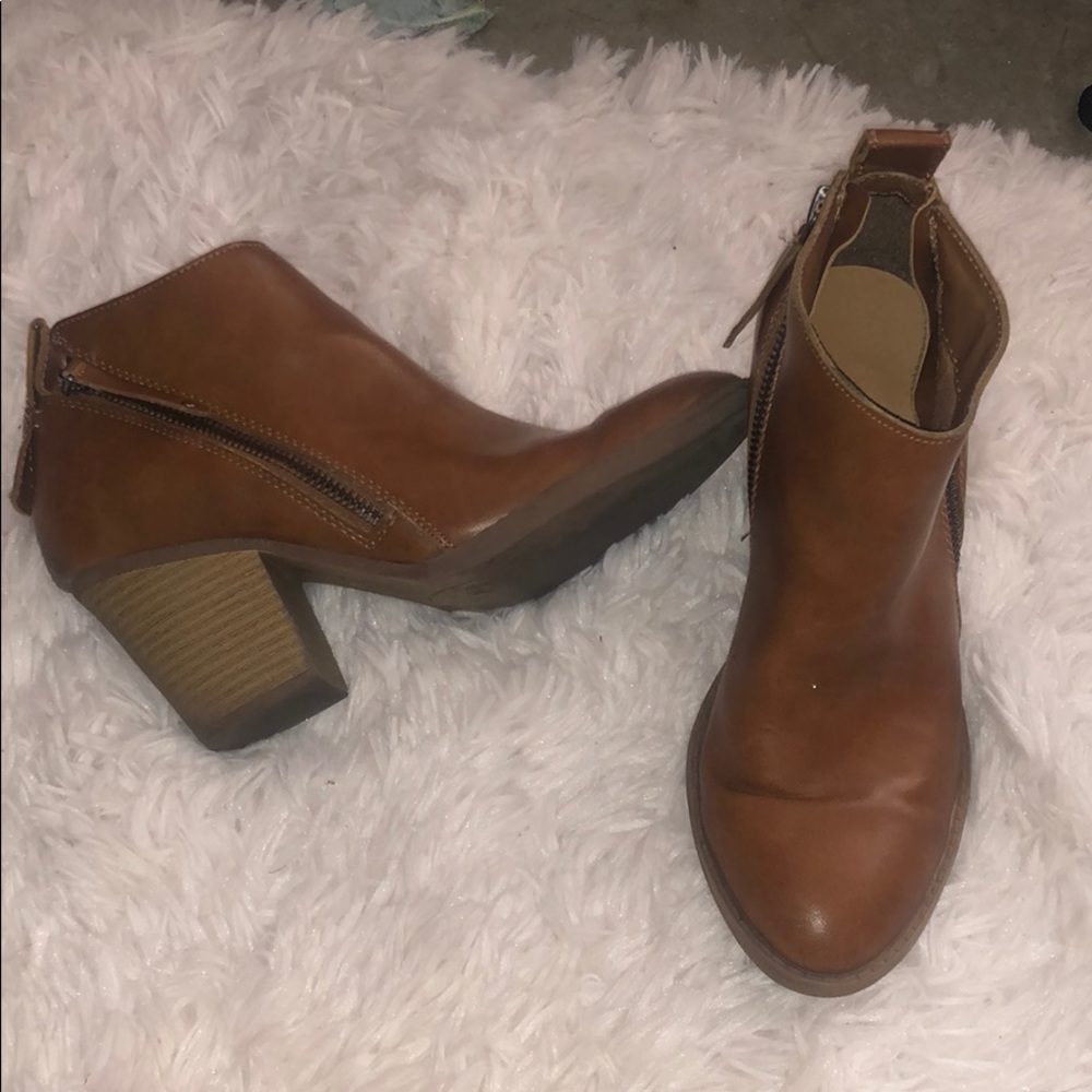 Brown double zipper booties